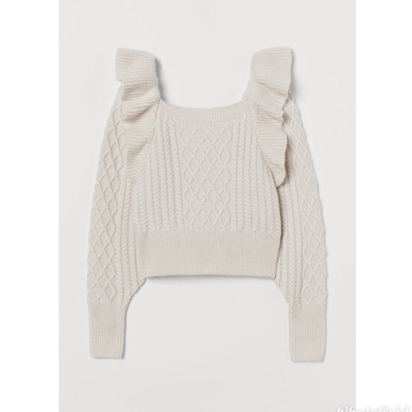 H&M Flounced Cable-Knit Sweater in Light Taupe - Picture 6 of 10